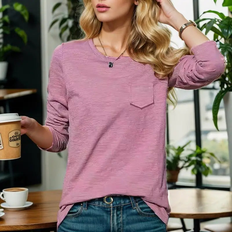 2023 New Autumn O Neck 30% Cotton T Shirt Woman Fashion Long Sleeve Shirt Women's T-shirt Loose European Style Women Shirts