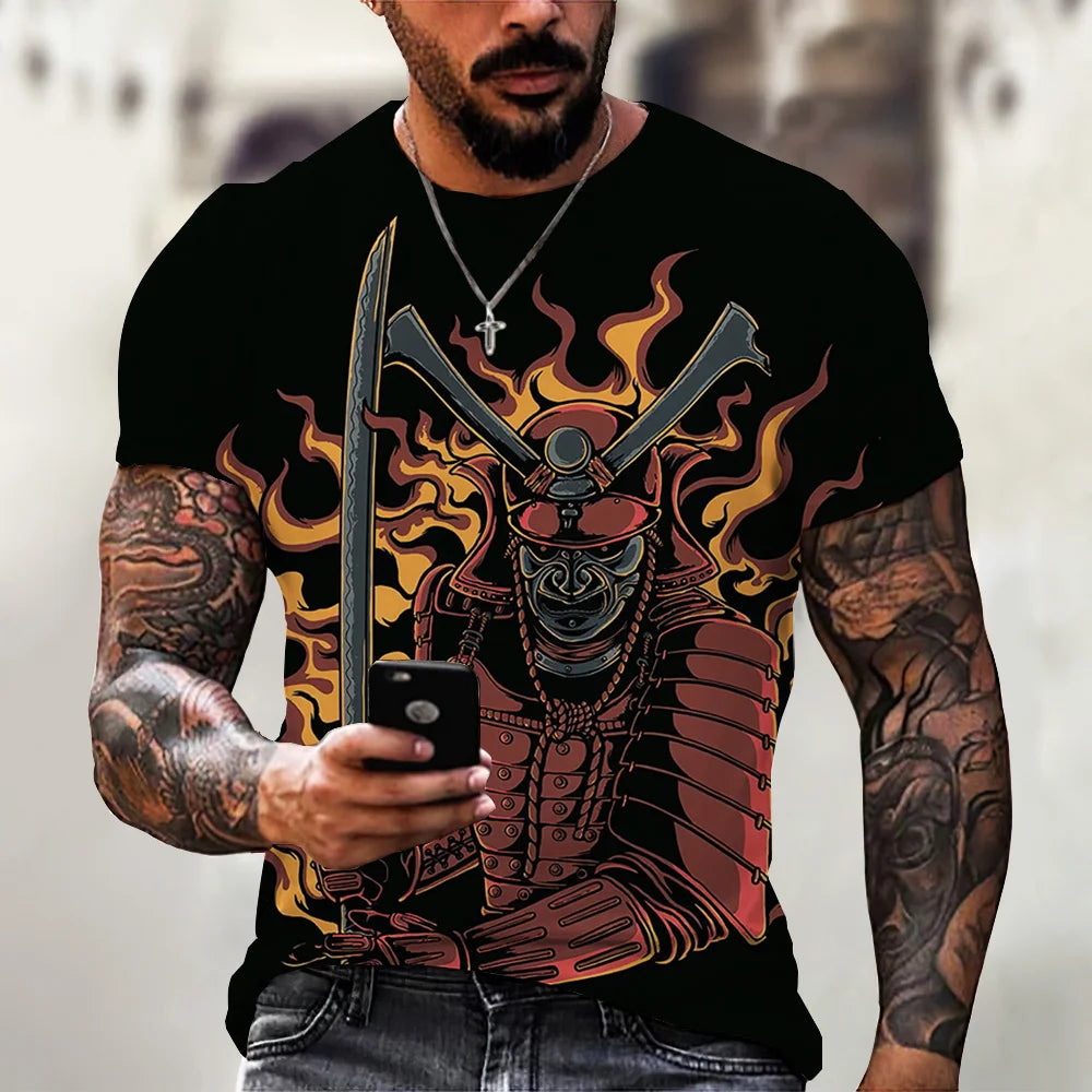 Vintage Samurai T-shirts For Men 3D Japan Style Print Short Sleeve Tops Street Hip Hop Streetwear Ninja Tees Men's T Shirt 6XL