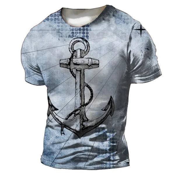 Vintage Men's T-shirt Summer American Shirt Tops Compass Printed Short-sleeve Tees Loose Daily Men Clothing Casual Streetwear