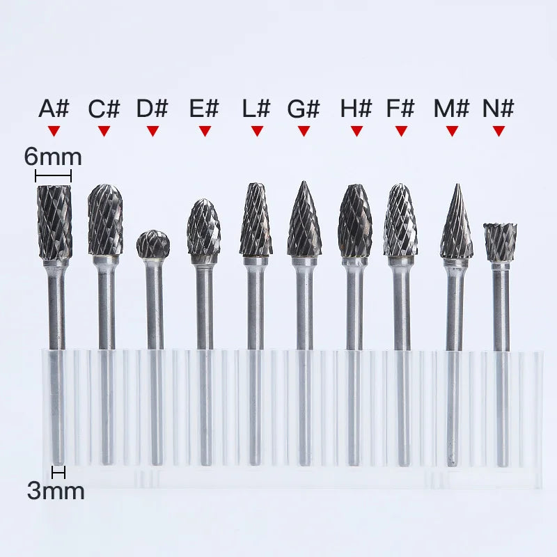 LIDIAO 10Pcs Rotary Carbide Burr Set 1/8" Shank Rotary Tool Bit Woodworking Drilling Metal Polishing Grinding 3mm Rotary File