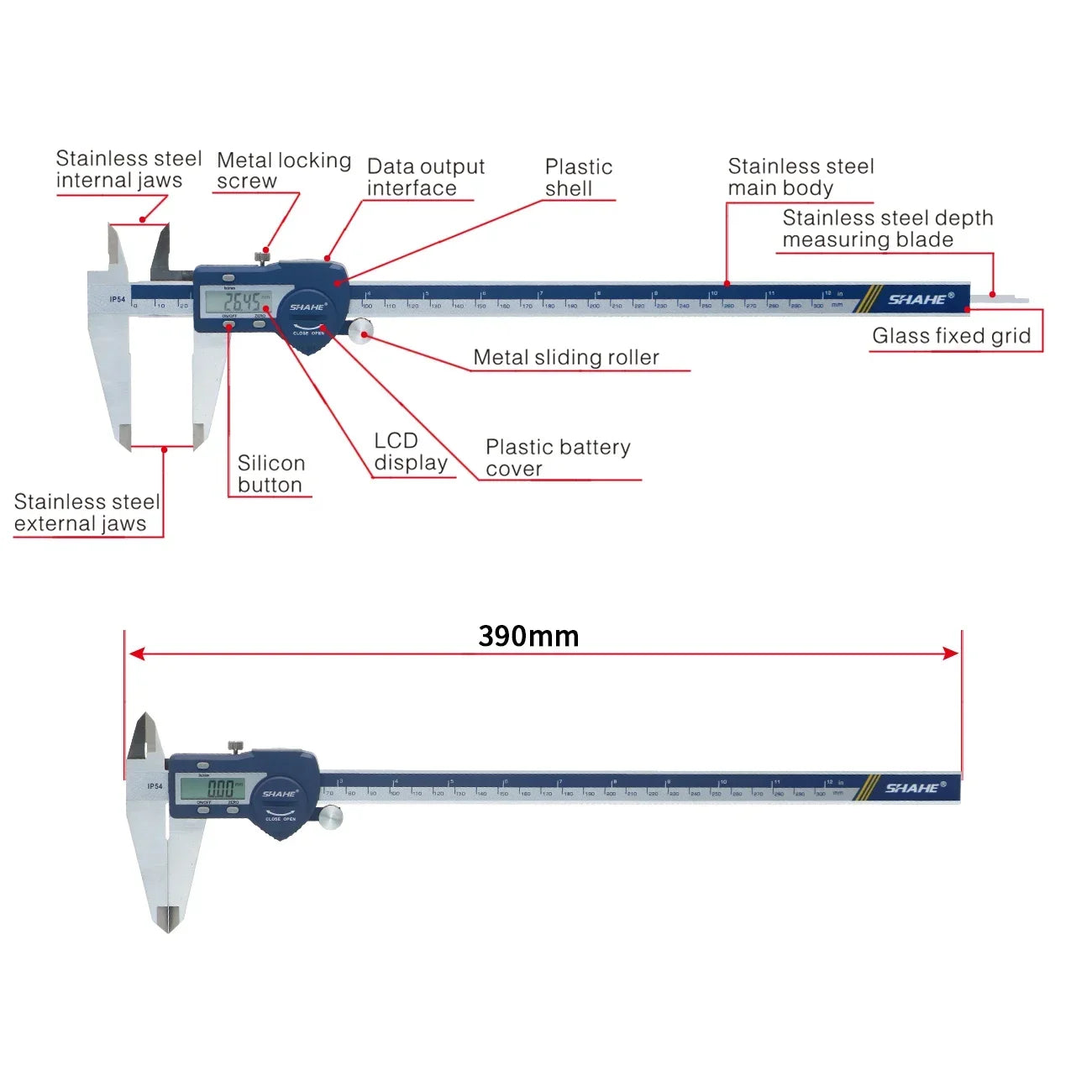 SHAHE IP54 150/200/300 mm Digital Electronic Caliper Ruler Digital Vernier Caliper Digital Caliper Stainless Steel Calipers