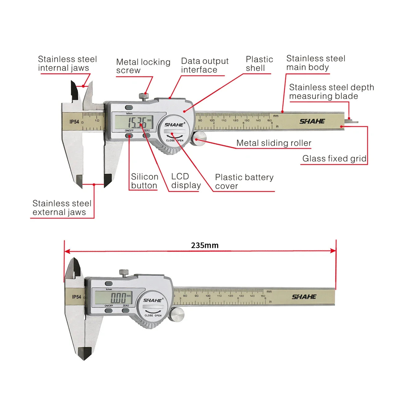 Shahe Calipers 0-150 mm Vernier Caliper Micrometer Gauge IP54 Digital Vernier Caliper Measuring Tool 0.01 Digital Caliper