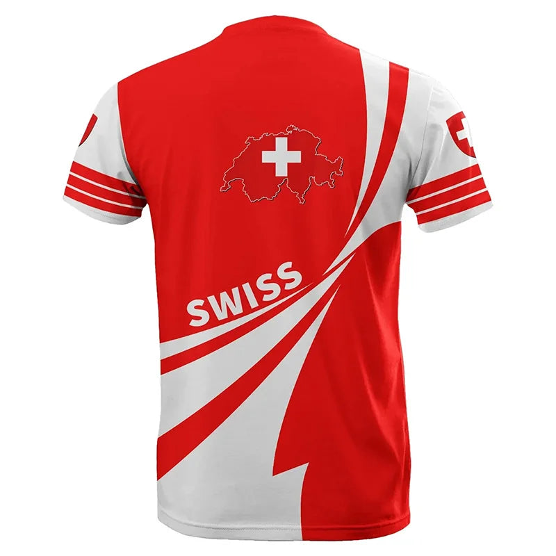 Fashion New Swiss Flag Graphic 3D Print T-shirt Swiss National Emblem Men’s Sports Tops  National Day Gifts Personalized Tee