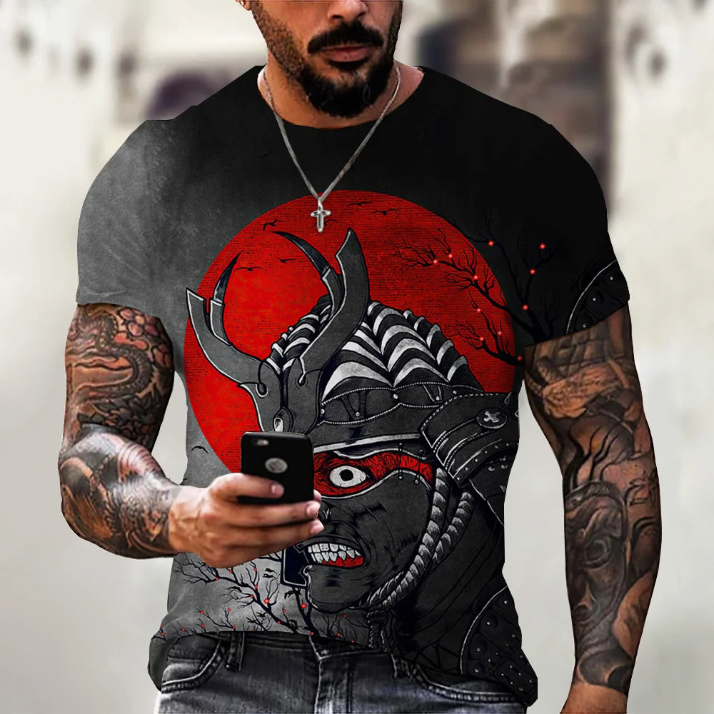 Vintage Samurai T-shirts For Men 3D Japan Style Print Short Sleeve Tops Street Hip Hop Streetwear Ninja Tees Men's T Shirt 6XL