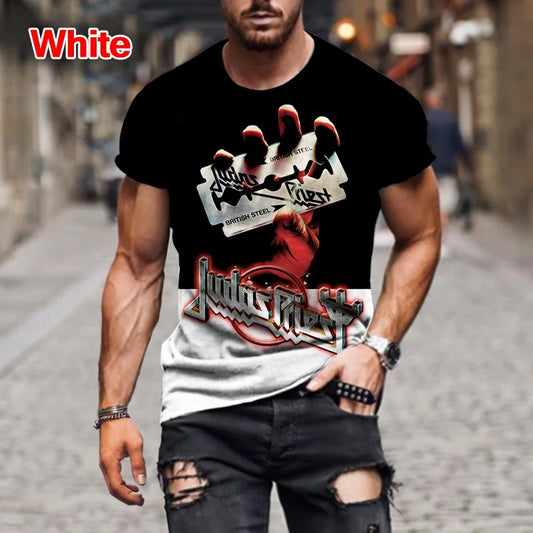 Fashion Hip Hop Rock Judas Priest Band 3D Printed T shirts For Men Casual O-neck Short Sleeve Tops Street Trend Oversized Tees