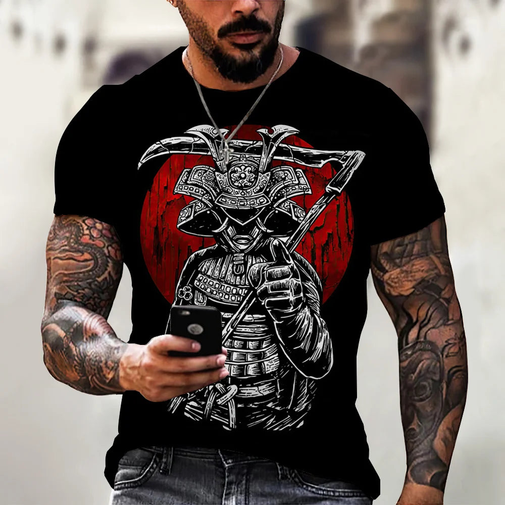 Vintage Samurai T-shirts For Men 3D Japan Style Print Short Sleeve Tops Street Hip Hop Streetwear Ninja Tees Men's T Shirt 6XL