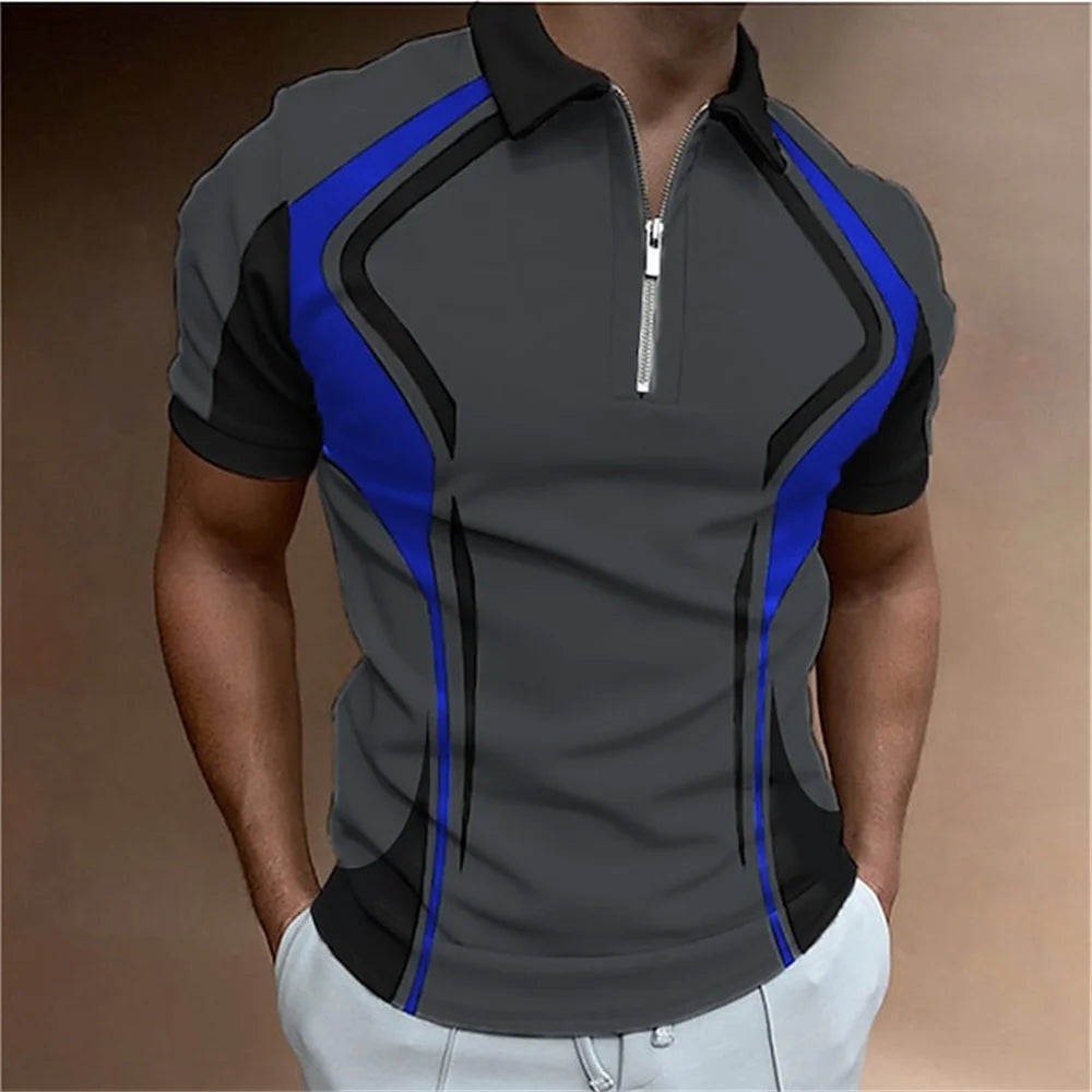 Men Polo Shirt Stripes Short Sleeve T-shirt Male Breathable Tops Business Turn Down Collar Streetwear Luxury Brand High Quality