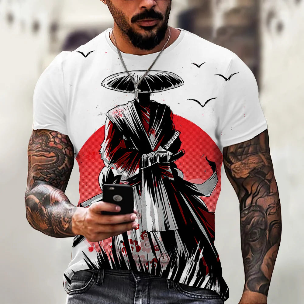 Vintage Samurai T-shirts For Men 3D Japan Style Print Short Sleeve Tops Street Hip Hop Streetwear Ninja Tees Men's T Shirt 6XL