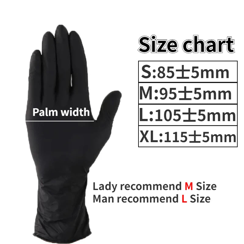 100PCS Black Nitrile Gloves Thickened Durable Household Cleaning Gloves Car Repair Hair Dyeing Tattoo Dishwashing Tools