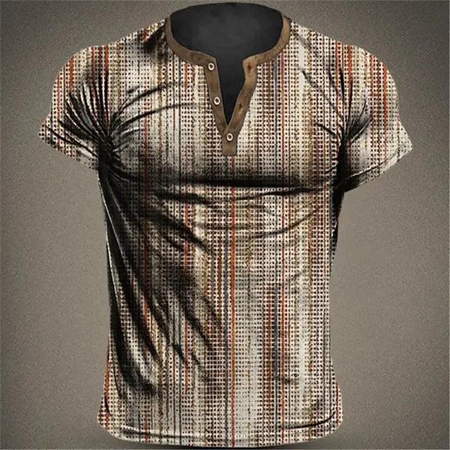 2023 Men's Shirts Henley Plain Shirt V-neck Printed Top Vintage  Cotton Oversized T Shirt Men Harajuku Clothes Streetwear Homme