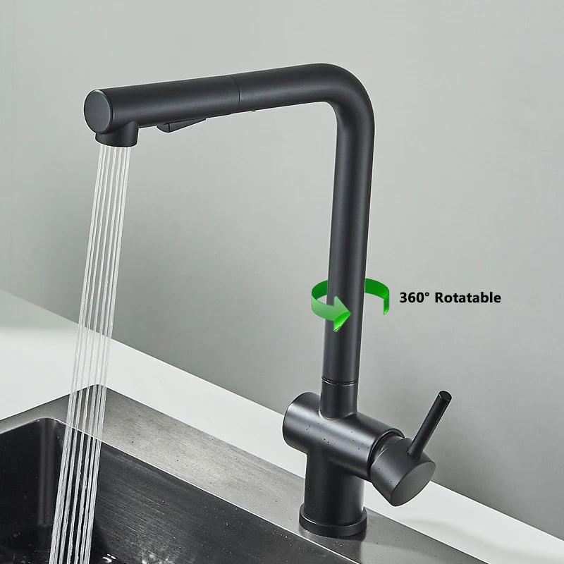 Shinesia Black Kitchen Faucet Tap with Two Spray Water Jets Single Lever Sink Mixer Tap 360° Swivelling Stainless Steel