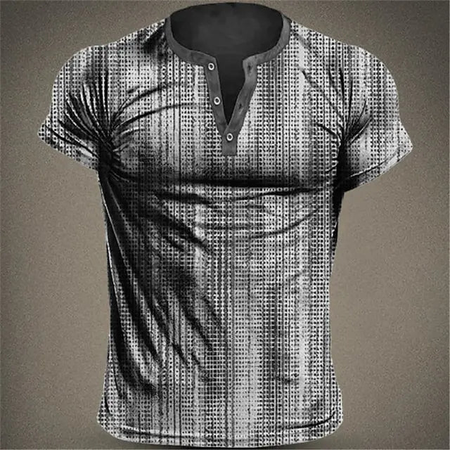 2023 Men's Shirts Henley Plain Shirt V-neck Printed Top Vintage  Cotton Oversized T Shirt Men Harajuku Clothes Streetwear Homme