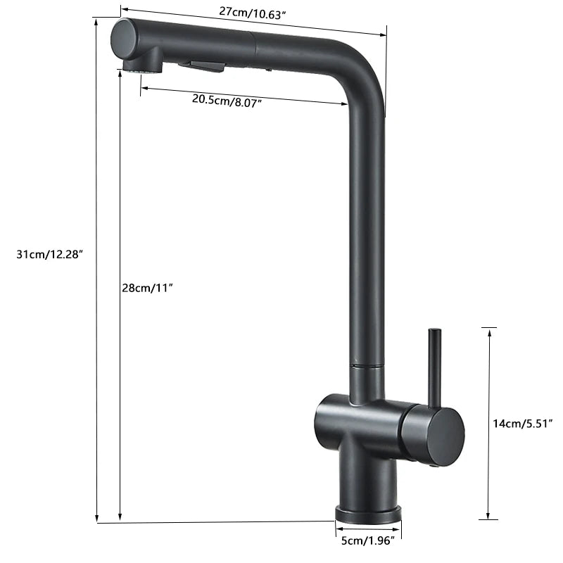 Shinesia Black Kitchen Faucet Tap with Two Spray Water Jets Single Lever Sink Mixer Tap 360° Swivelling Stainless Steel