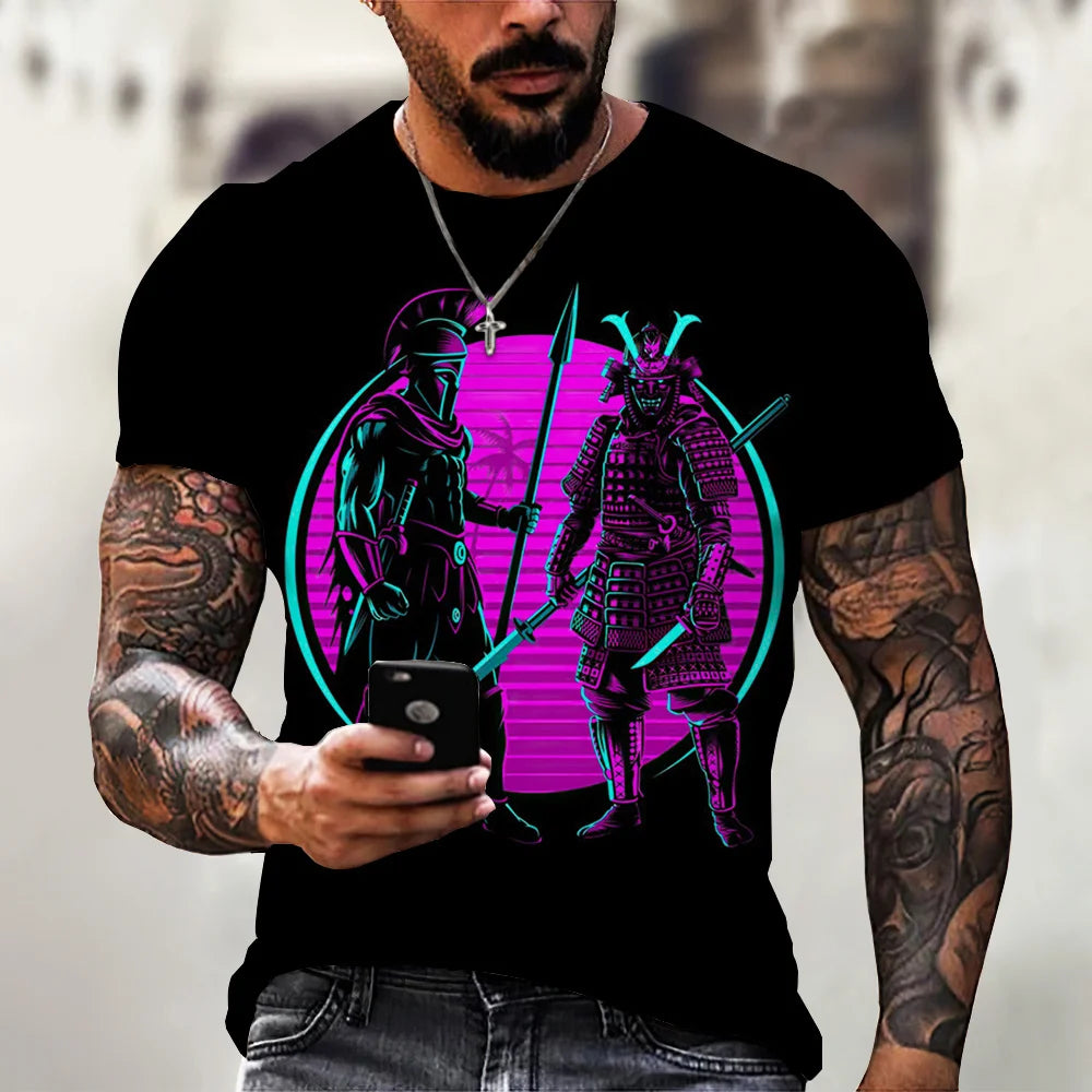 Vintage Samurai T-shirts For Men 3D Japan Style Print Short Sleeve Tops Street Hip Hop Streetwear Ninja Tees Men's T Shirt 6XL