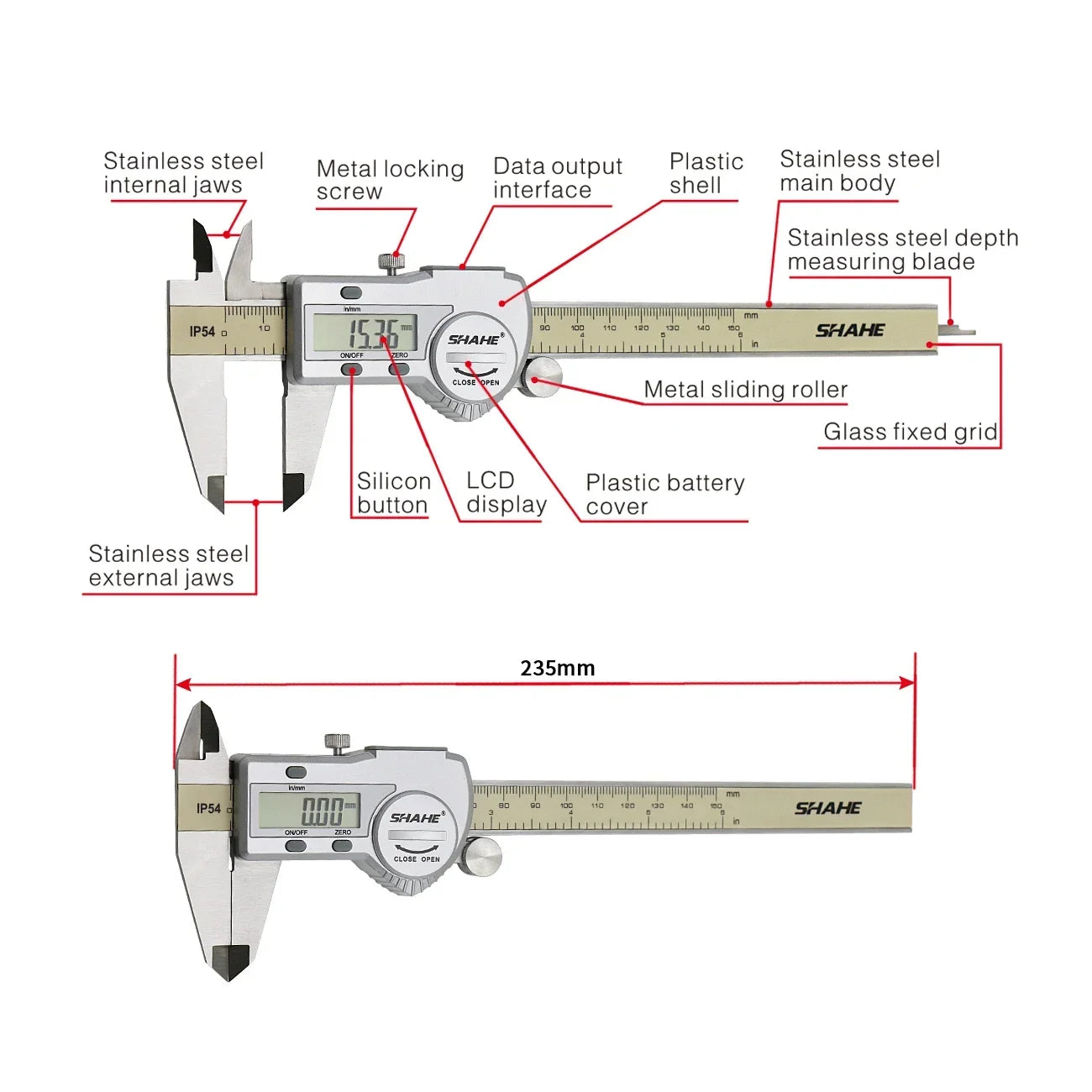 SHAHE Digital Caliper 0-150 mm/6" Stainless Steel Digital Caliper Vernier Caliper Gauge Micrometer Electronic