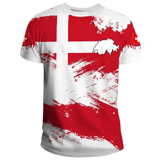 Fashion New Swiss Flag Graphic 3D Print T-shirt Swiss National Emblem Men’s Sports Tops  National Day Gifts Personalized Tee