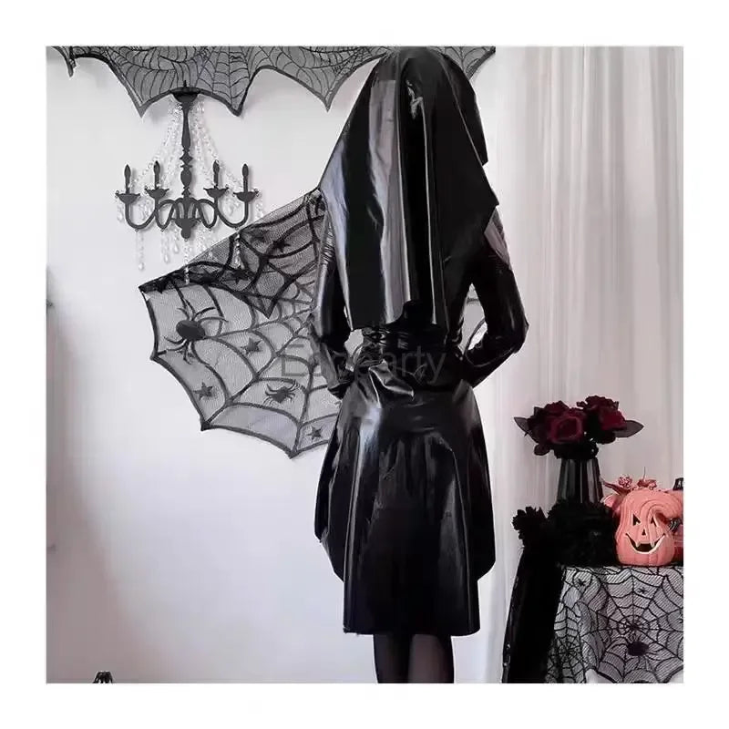 Women's Halloween Sexy Gothic Nun Costume Black Latex Leather Cross Vampire Cosplay Dress For Women Fancy Party Outfits